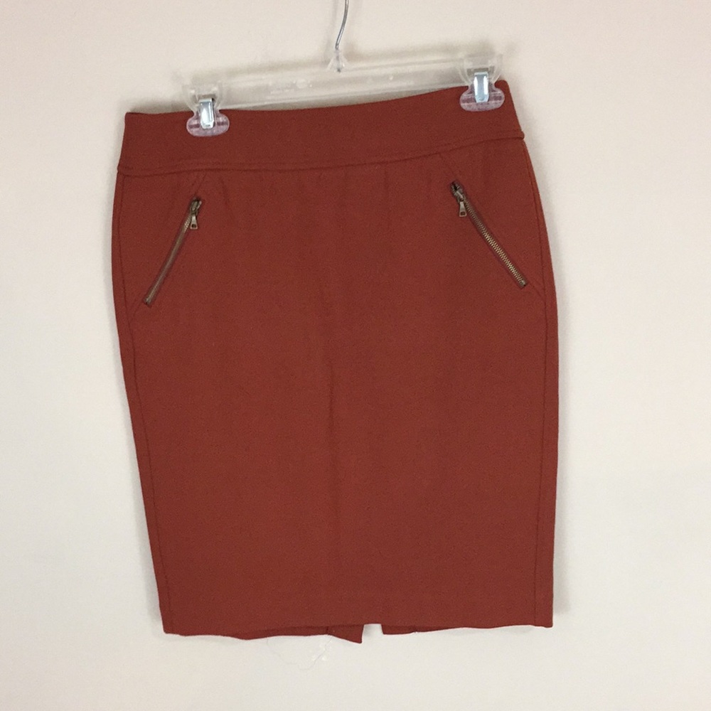 Loft Burnt Orange Stretch Pencil Skirt Size 4 Zippered Pockets